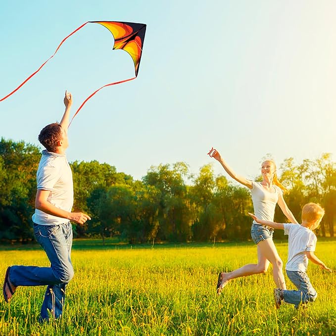 Red Large Delta Kite Flying Toys for Kids & Adults Easy to Fly,Kites Handle Line Outdoor Sports Kite Nylon Professional Wind Kites