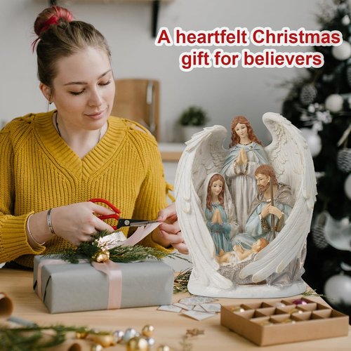 Braxio Christmas Decorations - Indoor Nativity Angel Set | Holy Family Tabletop Scene, 10x6.5x12.4 Inch