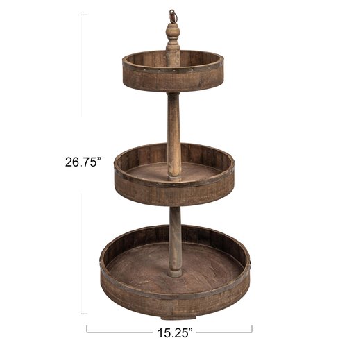 Decorative Wood & Tin 3 Tier Tray