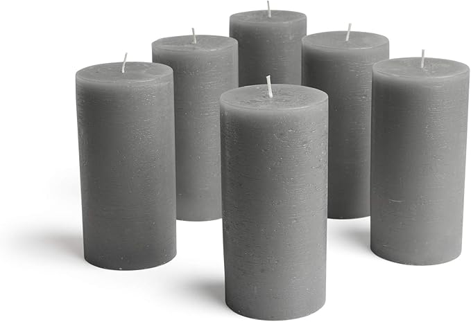 Mottled Pillar Candles by Bask - Set of 6-3" x 6" Dripless Unscented Candles in Grey for Home Decor, Relaxation & All Occasions
