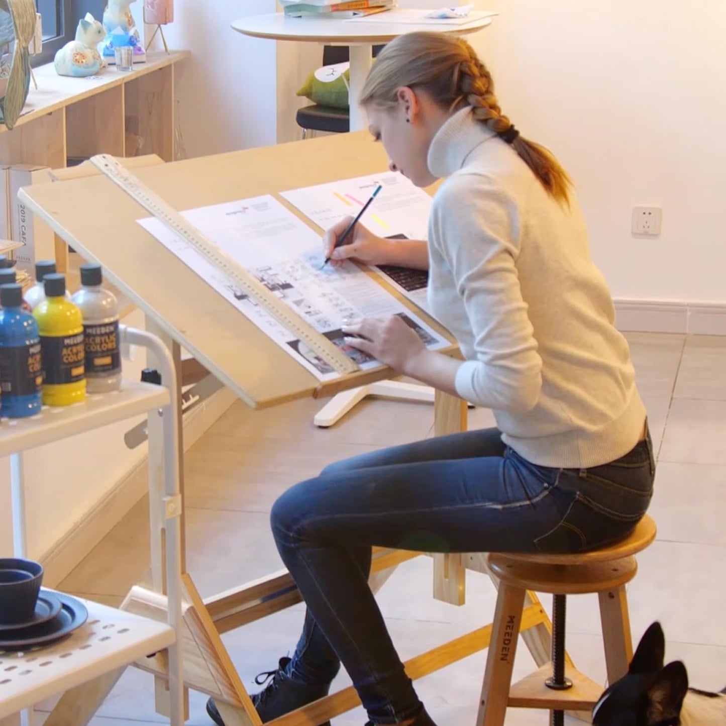 MEEDEN Wood Adjustable Drafting Table: 35.5" x 23.5" Art Drawing Desk with Various Height and Tiltable - Rustic Artist Desk with Pencil Ledge and Ruler for Writing Reading Graphic Design