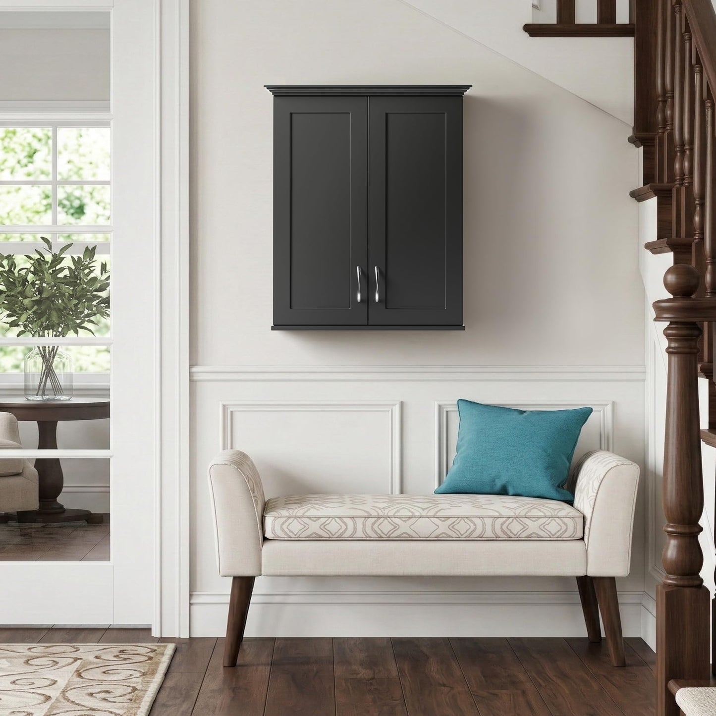 VANIRROR 23x30 Wall Mounted Bathroom Cabinet with Motion Sensor Light, Over The Toilet Medicine Cabinet Storage, 2-Door Black Wood Kitchen Cupboard with Adjustable Shelves & Soft Close Hinges