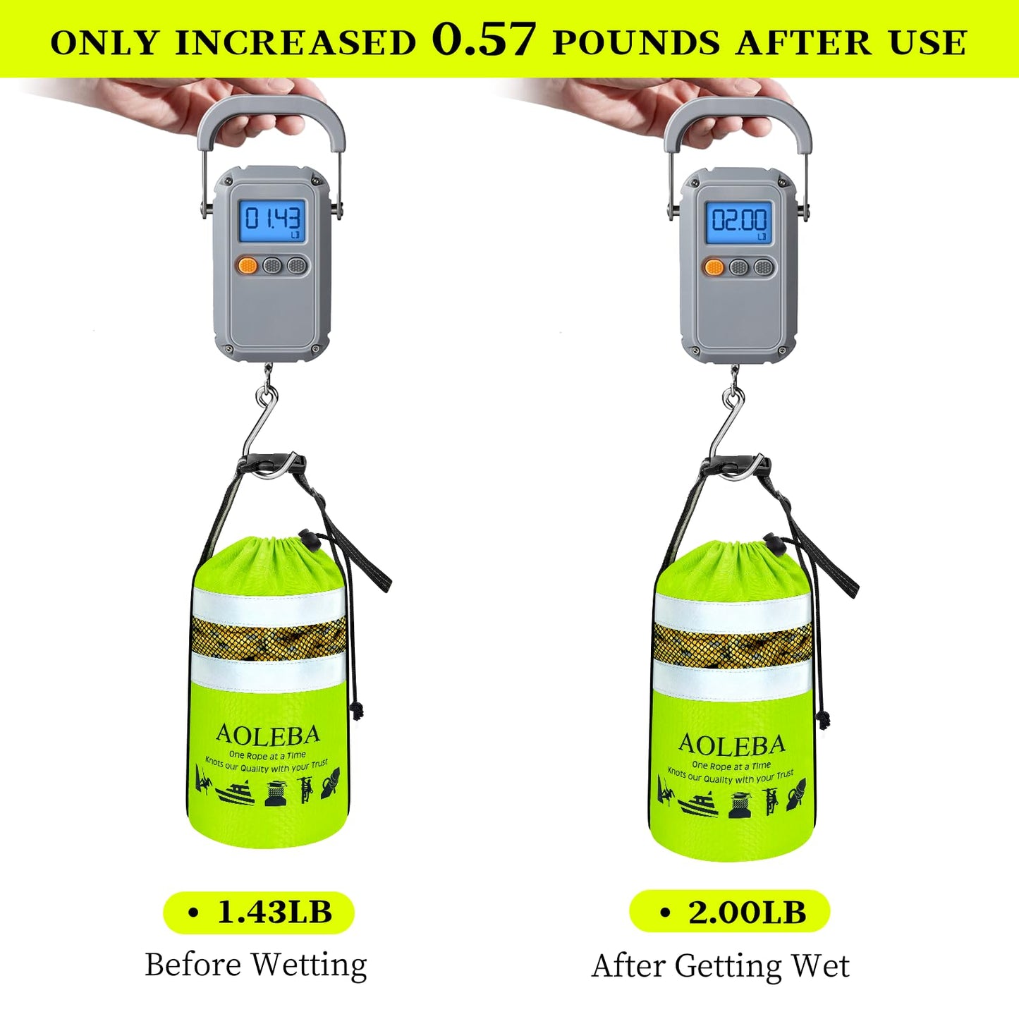 AOLEBA Water Rescue Throw Bag with 8MM Reflective Rope, 1900lbs Tensile Strength Emergency Safety Gear for Boating, Kayaking, Rafting, Floating Throw Bag Throwable Device with Quick Deployment Design