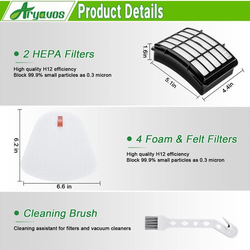 Aryavos 2 Hepa +4 Foam & Felt Filters Replacement for Shark Navigator Lift-Away Vacuum NV350, NV351, NV352, NV355, NV356E, NV357, NV360, NV370, NV391, UV440, UV490, UV540, UV550, Part XFF350 XHF350