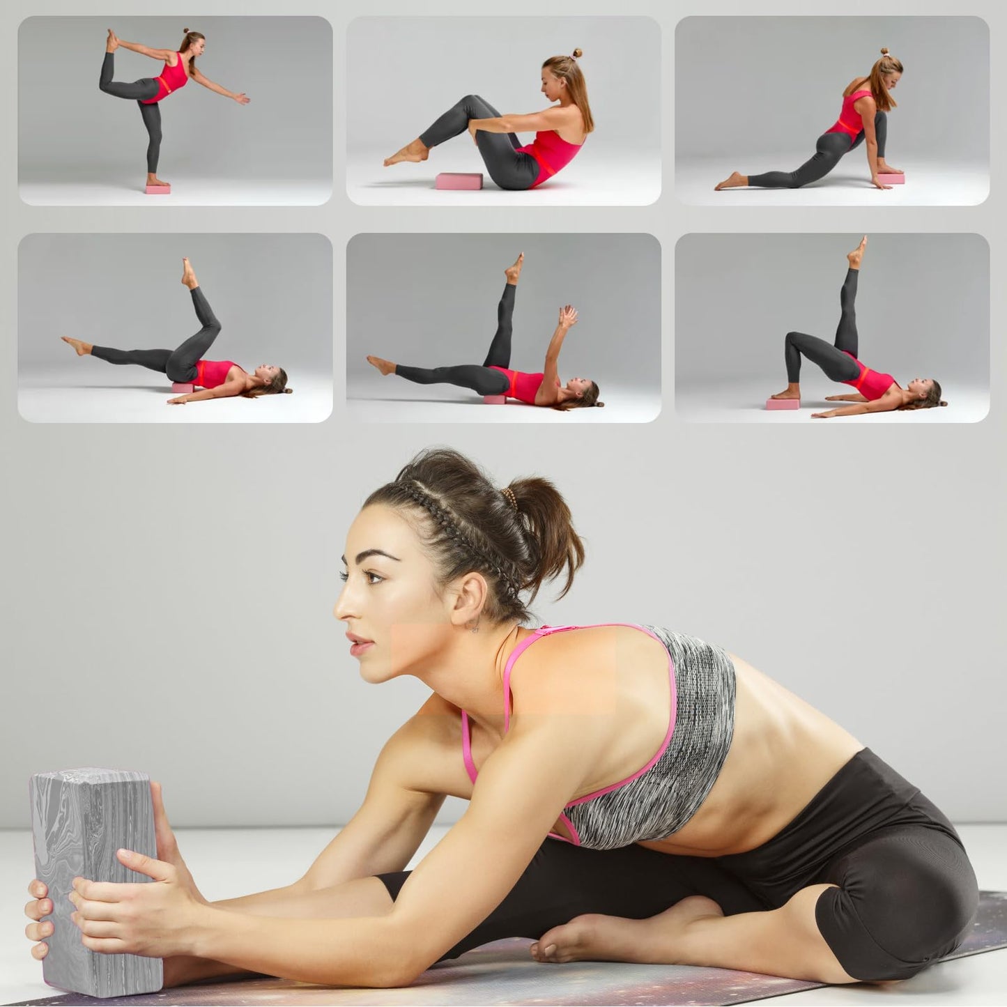 2-Pack Yoga Blocks, High-Density 9"x6"x3" Yoga Brick Foam Blocks Non-Slip EVA Foam Block Yoga Props Accessories for Yoga Pilates Stretching and Meditation (Camo Grey)
