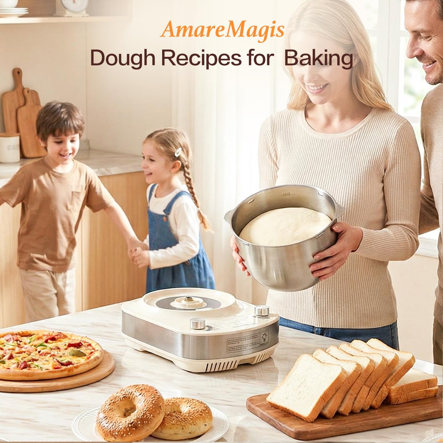 7.4QT Electric Dough Mixer with Timer & Fermentation, Dough Kneader Machine for Bread, Pizza, Pasta & Sourdough, Large Capacity Up to 2.1kg Dough, Hands-Free Kneading Machine for Home Baking