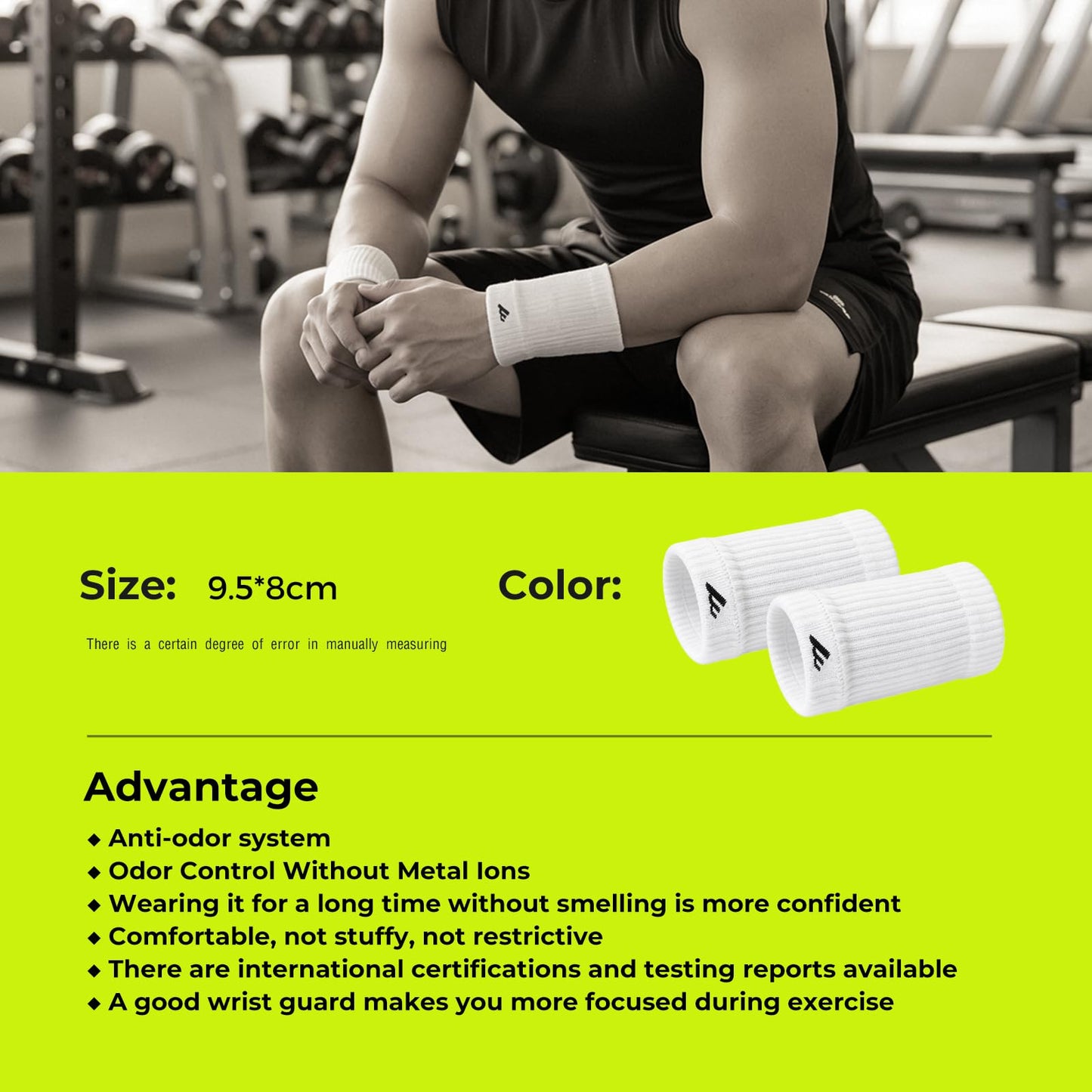 MOON 2 Pairs Breathable Wrist Sweatbands for Men Women, Anti Odor Moisture Wicking Elastic Sports Wristbands for Basketball, Tennis, Cycling, Running, Gym, Working Out, White