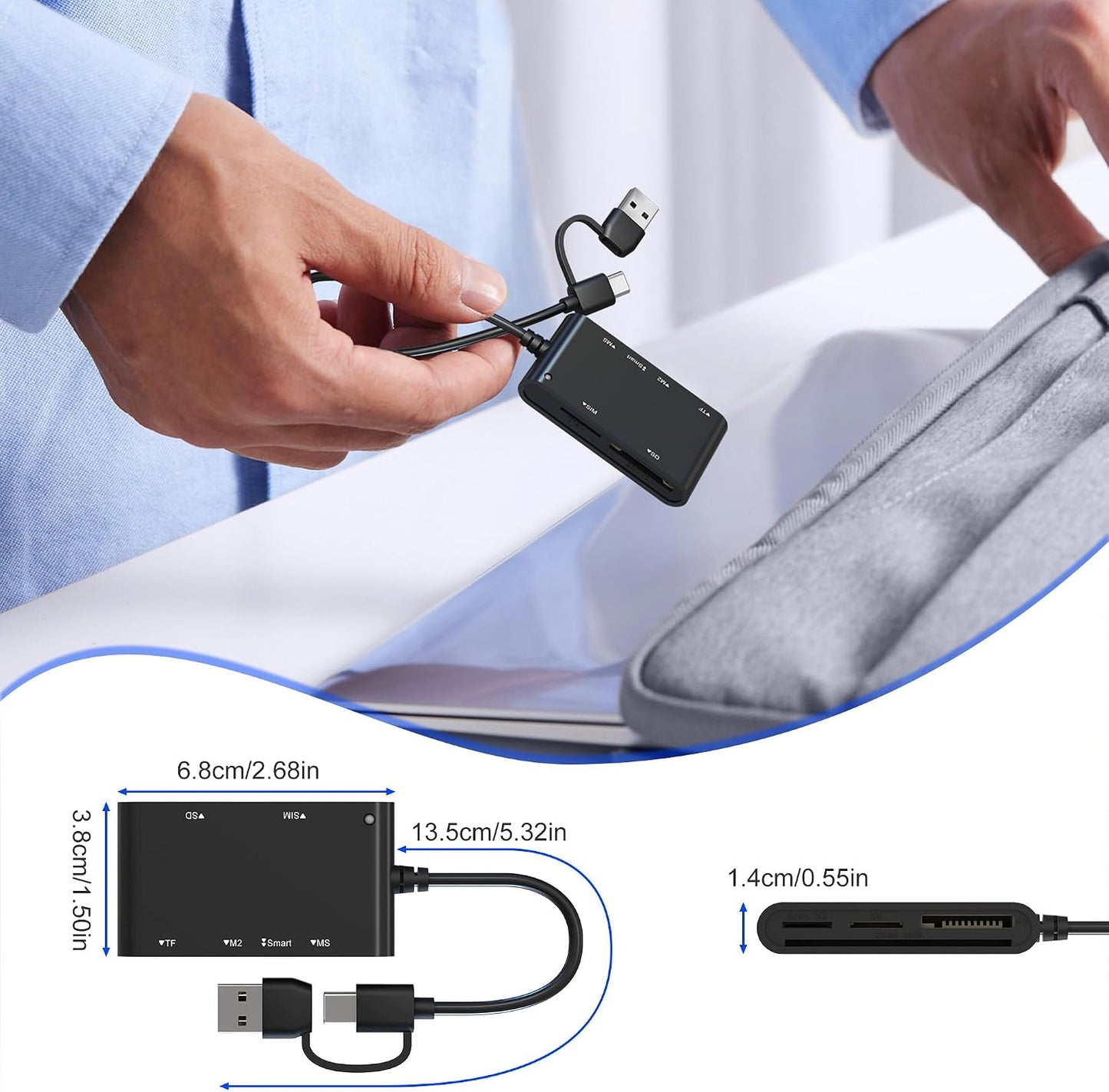 Yeemie Pro 7 2 Duo/M2/IC/PIV USB C/A Smart Card Reader and Memory Card Adapter in CAC Reader- Military CAC, SIM
