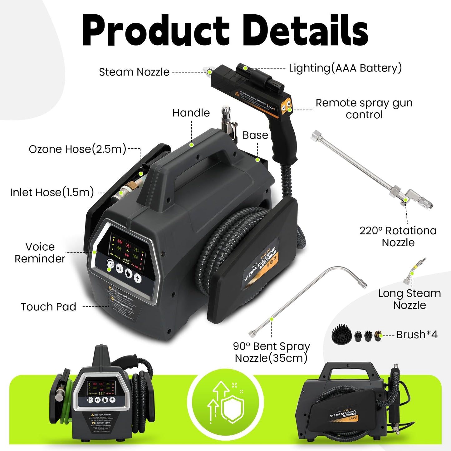 2200W High Pressure Steam Cleaner, Portable Steamer for Cleaning, 5 Cleaning Modes, 30s Fast Heating, 120V, Multi-Purpose Steam Cleaner for Home, HVAC, Grout, Car Detailing, Floor, Upholstery