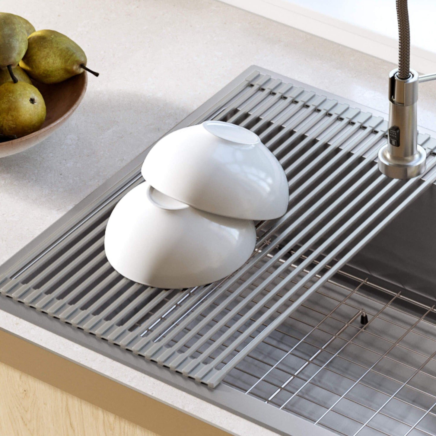 KRAUS Dex 25-inch Kitchen Sink and Roll-Up Dish Drying Rack Bundle