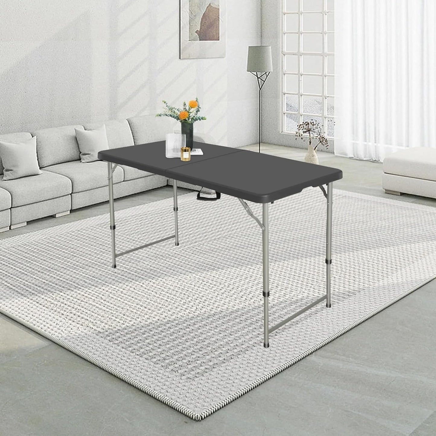 Skiennix 4-Foot Folding Table - Adjustable Height 22-30 Inches | Heavy-Duty Portable Plastic Table for Indoor & Outdoor Use