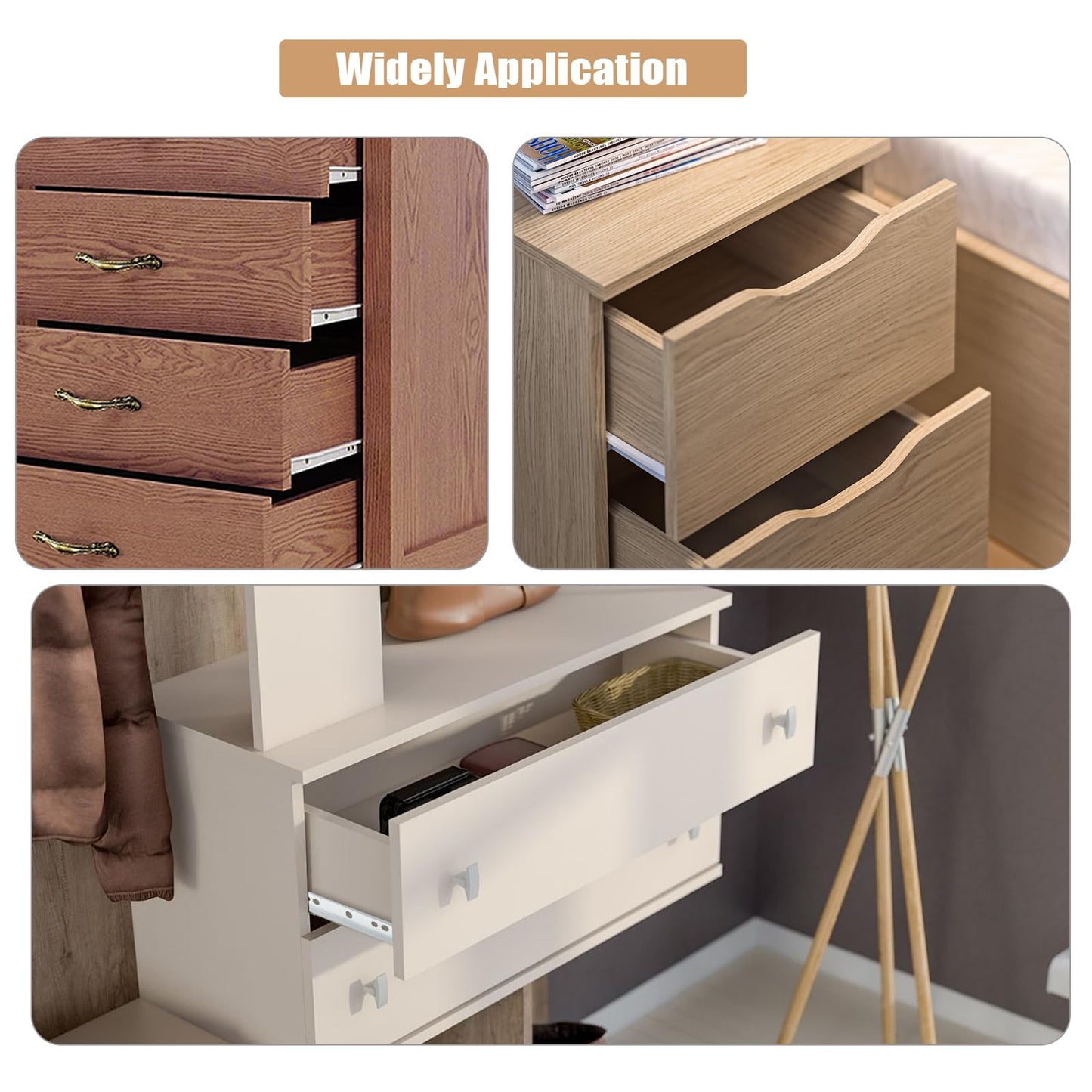 Suiwotin 1 Pair 10 Inch Drawer Slides, White Coated Steel Drawer Track, Removable Bottom Mount Drawer Rails with Smooth Sliding Nylon Wheels