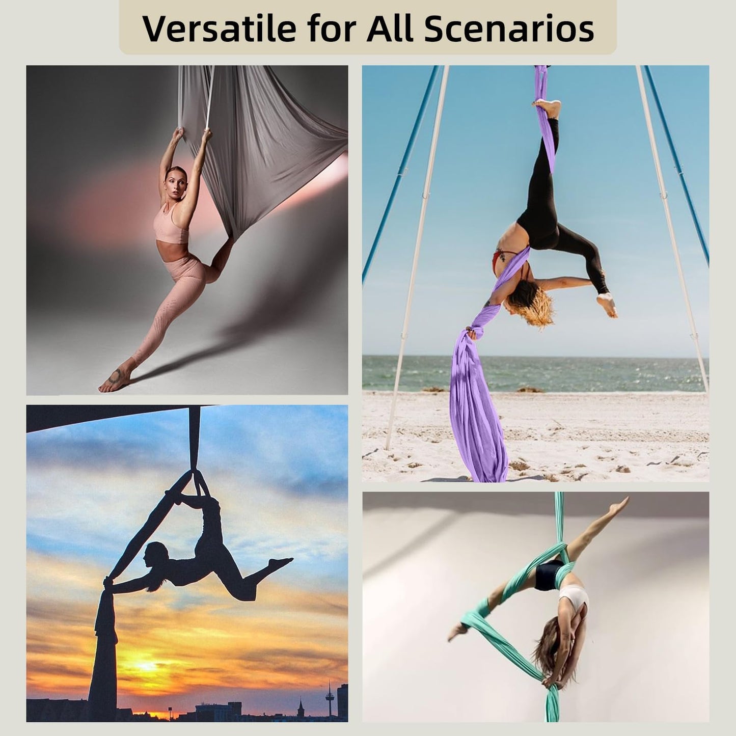 PRIORMAN Aerial Silk Set, Premium 9Yards/8.2m Medium Stretch Fabric Silks, Perfect for AntiGravity Hammock Yoga Training & Dance Circus Performances Includes Hardwares & Daisy Chains(lake blue)
