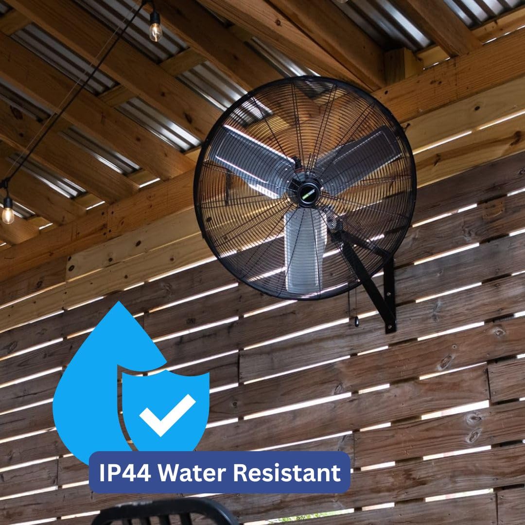 OEMTOOLS 30" Outdoor Wall Mount Fan, 80° Oscillating Fan 7200 CFM Max, Water Resistant, Use in Garage, Gym, Warehouse, Factory and Jobsite