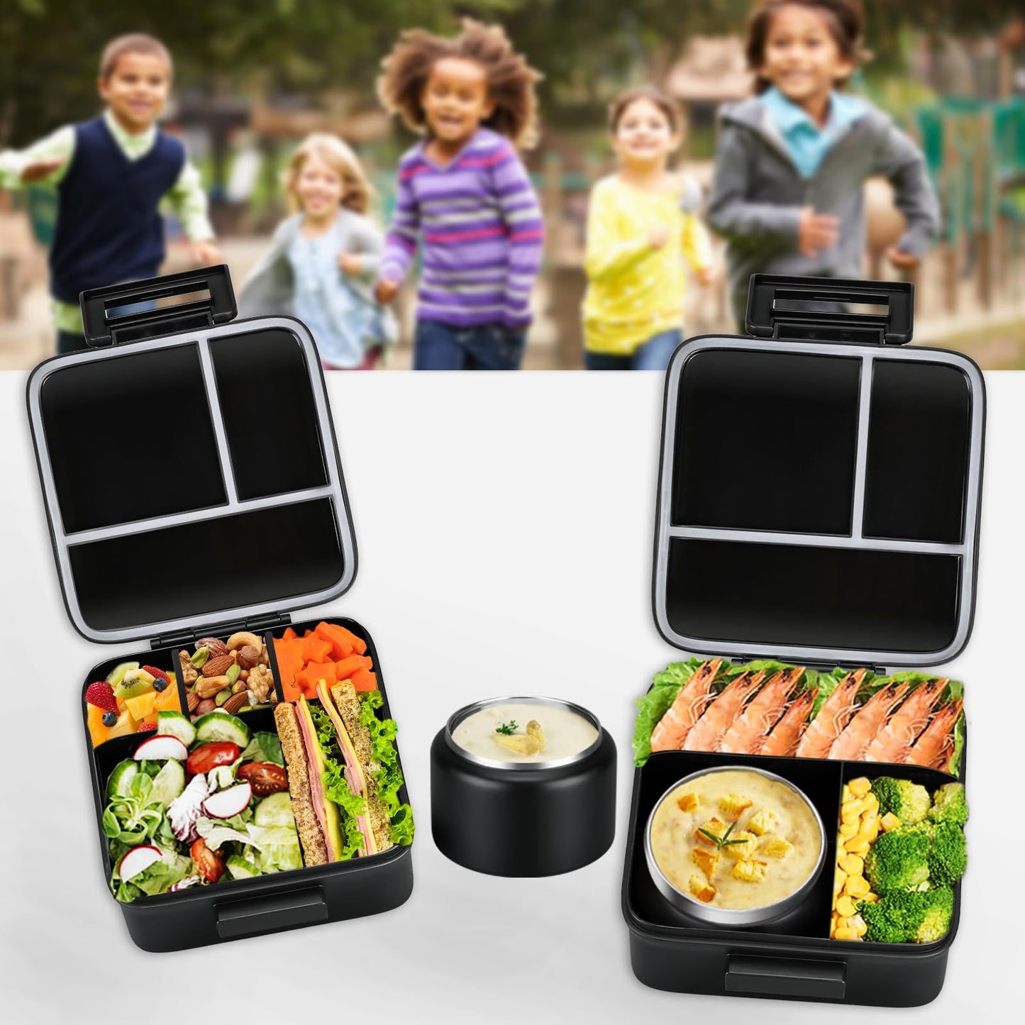 MAISON HUIS Bento Lunch Box with 8oz Soup Thermo, 5-Compartment Leak-Proof Container, Thermo Hot Food Jar and Insulated Lunch Bag, BPA Free,Travel, School