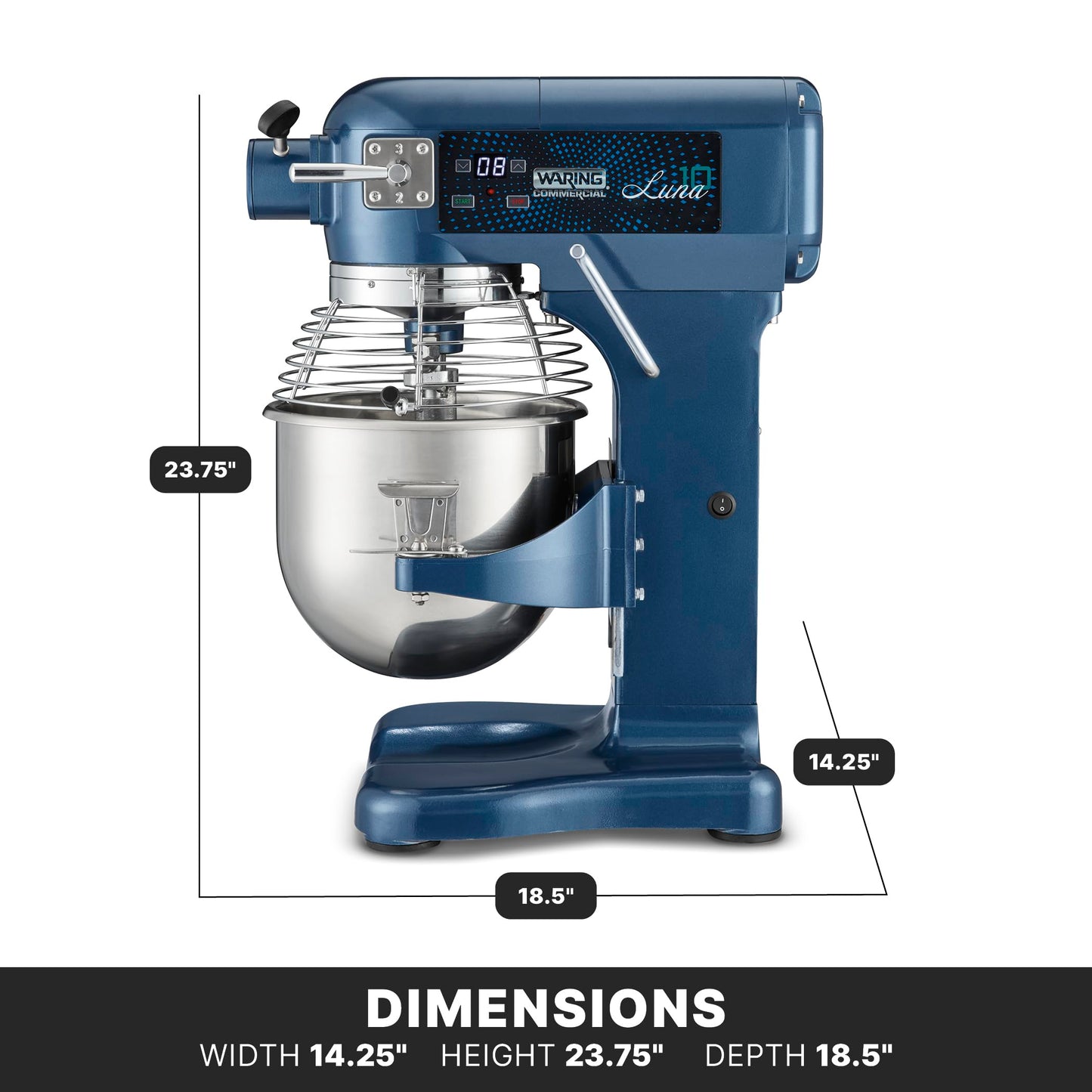 Waring Commercial Luna Planetary Stand Mixer, 10-Quart Capacity, 3/4 Horsepower Motor with Digital Timer, for Professional Bakeries & Commercial Kitchens, WSM10LT