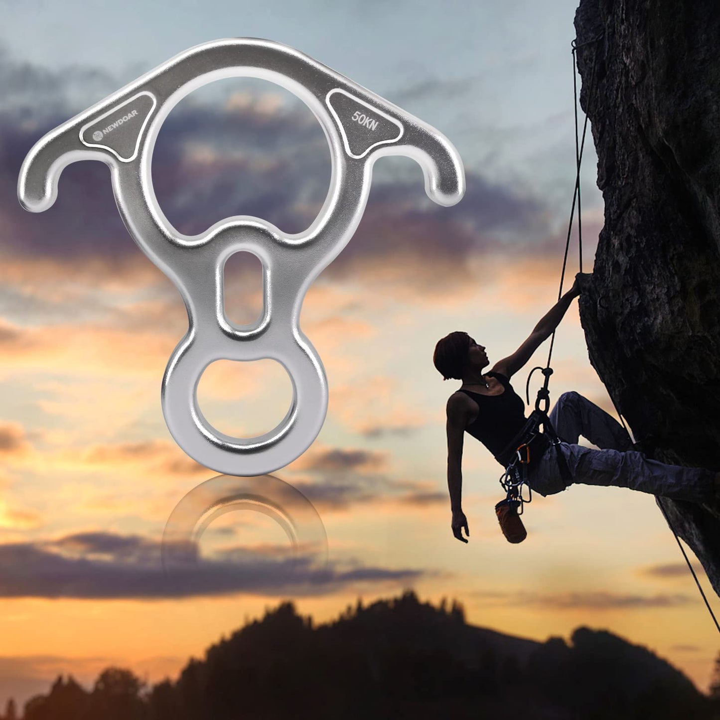 NewDoar 50KN 11000 LBF Rescue Figure,8 Descender Large Bent-Ear Belaying and Rappelling Gear Belay Device for Rock Climbing, Aerial Dance,Ziplining and Peak Rescue 7075 Aluminum Alloy(White)