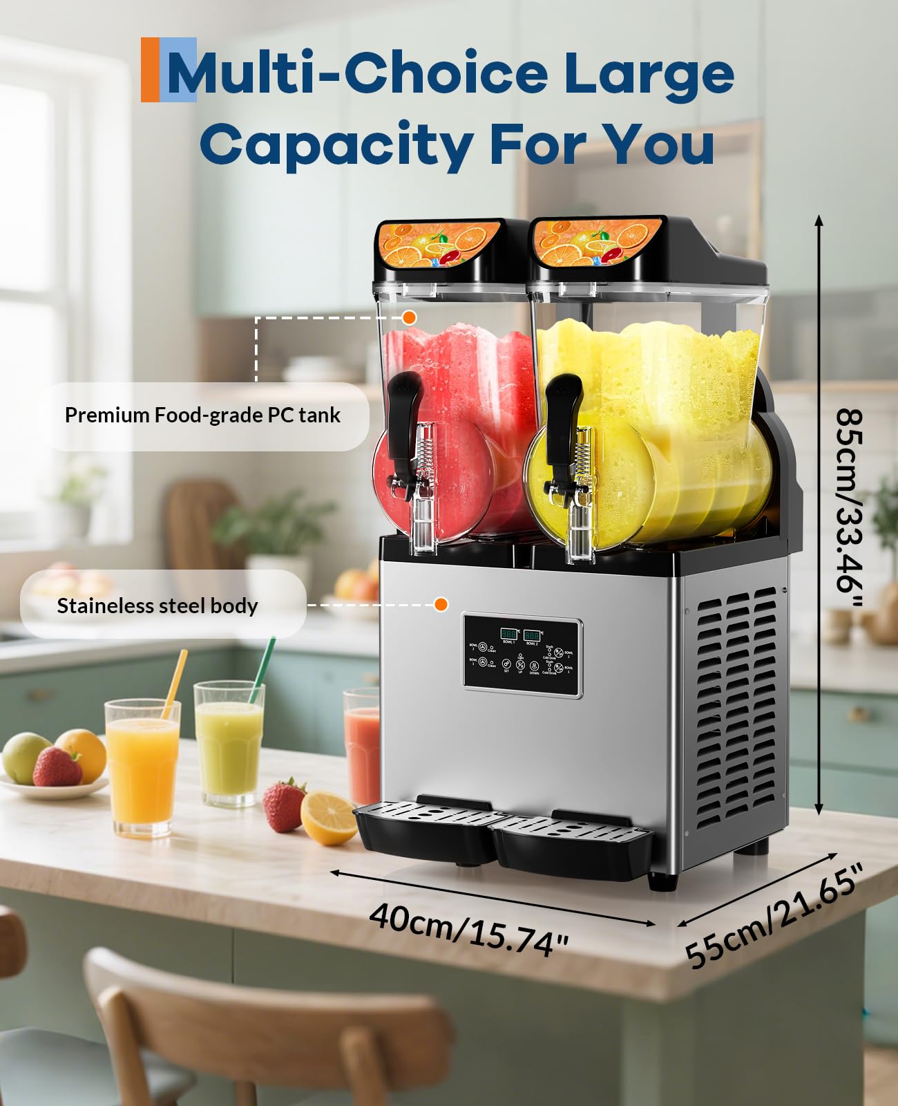 Garvee Commercial Slushy Machine, 30 L/3.9 gal, 2-Flavor Frozen Drink Margarita Machine, 900W Stainless Steel Slushie Maker, Fast Cooling & Low-Noise, Auto-Clean for Restaurants, Cafes, Food Trucks
