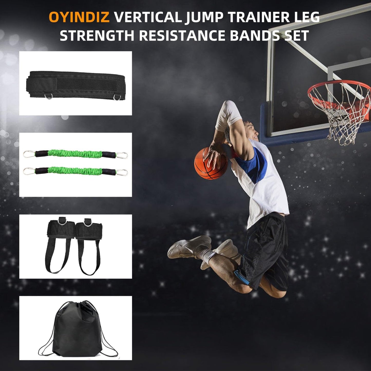 OYINDIZ Vertical Jump Trainer, Resistance Bands Set for Leg and Thigh, Strength Agility Power Exercise Basketball Volleyball Football Tennis Training Equipment