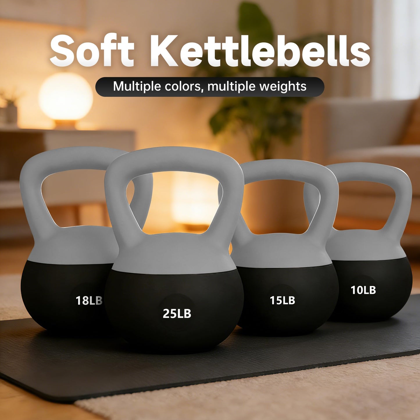 Leikefitness Soft Kettlebells,Sand Filled Weights for Women and Men,Color Coded Anti Slip Soft Kettlebells,Home workout (BLACK, 18LB)