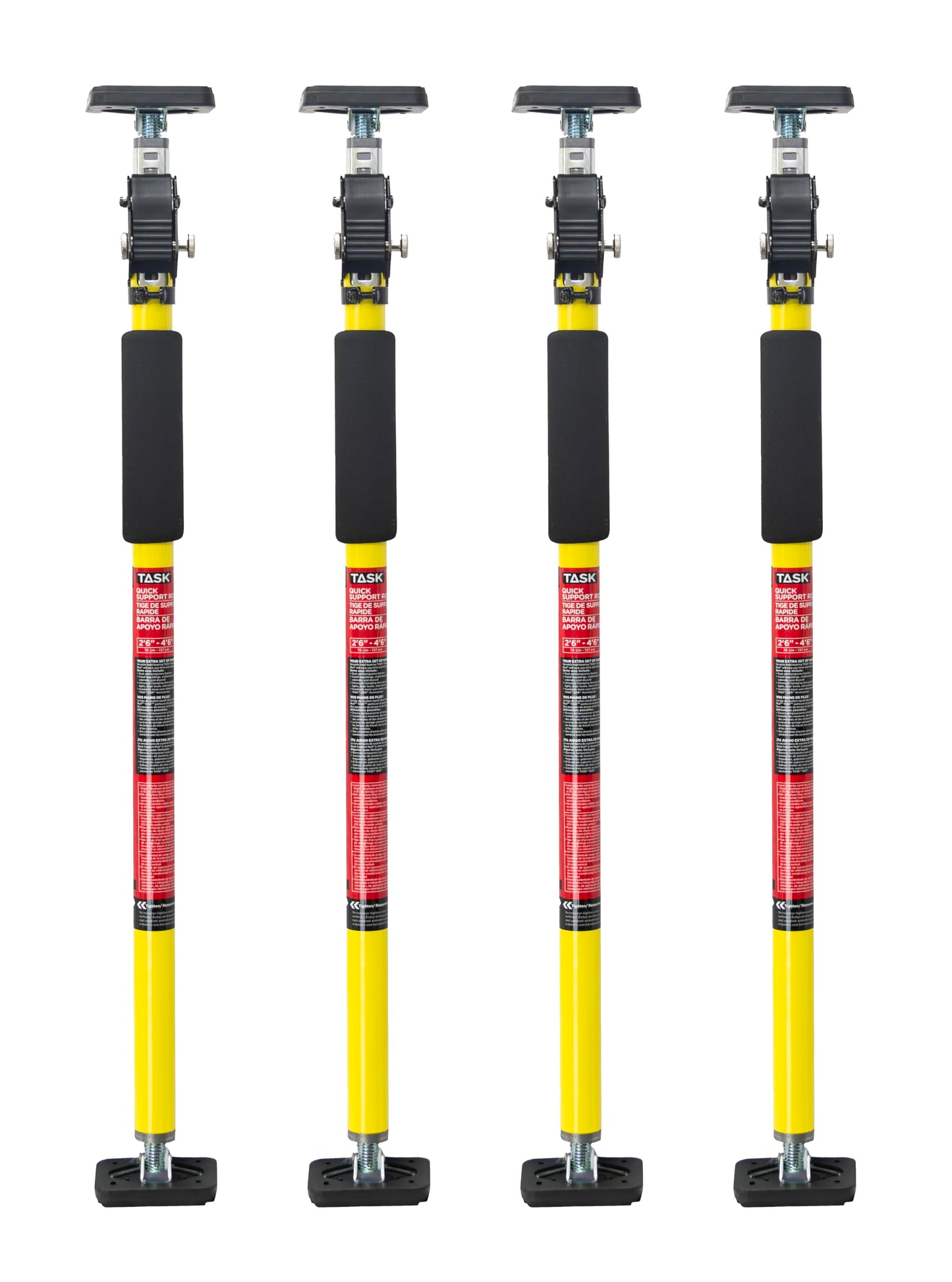 TASK T745054 Short QSR (Quick Support Rod) – Adjustable 2 ft 6 in to 4 ft 6 in (76–137 cm) Support Poles with 550–1000 lb Capacity, Compatible with 18 in Extension, 4-Pack