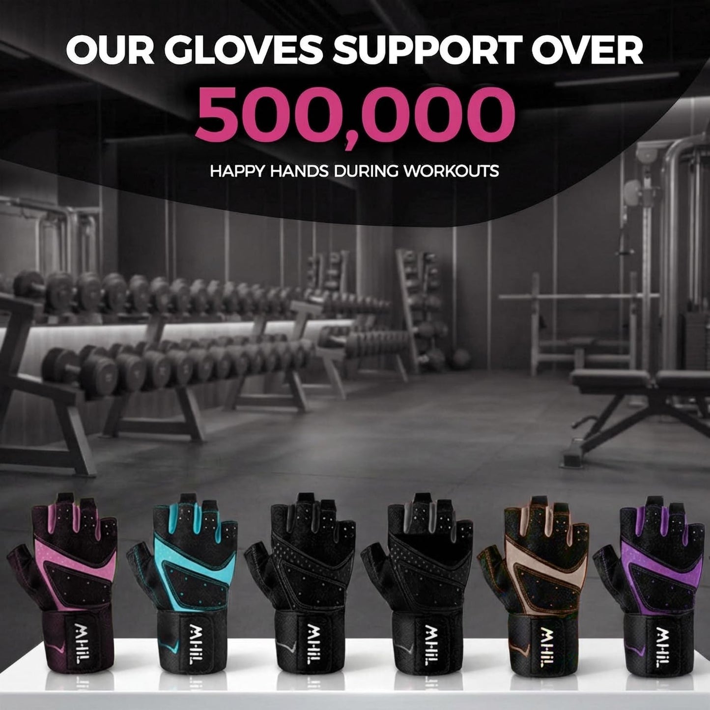 MhIL Workout Gloves for Women โ Breathable Gym Gloves for Women with Palm Protection and Enhanced Grip โ Padded Weight Lifting Glove for Womens with Wrist Wraps Support Weightlifting Exercise Cycling