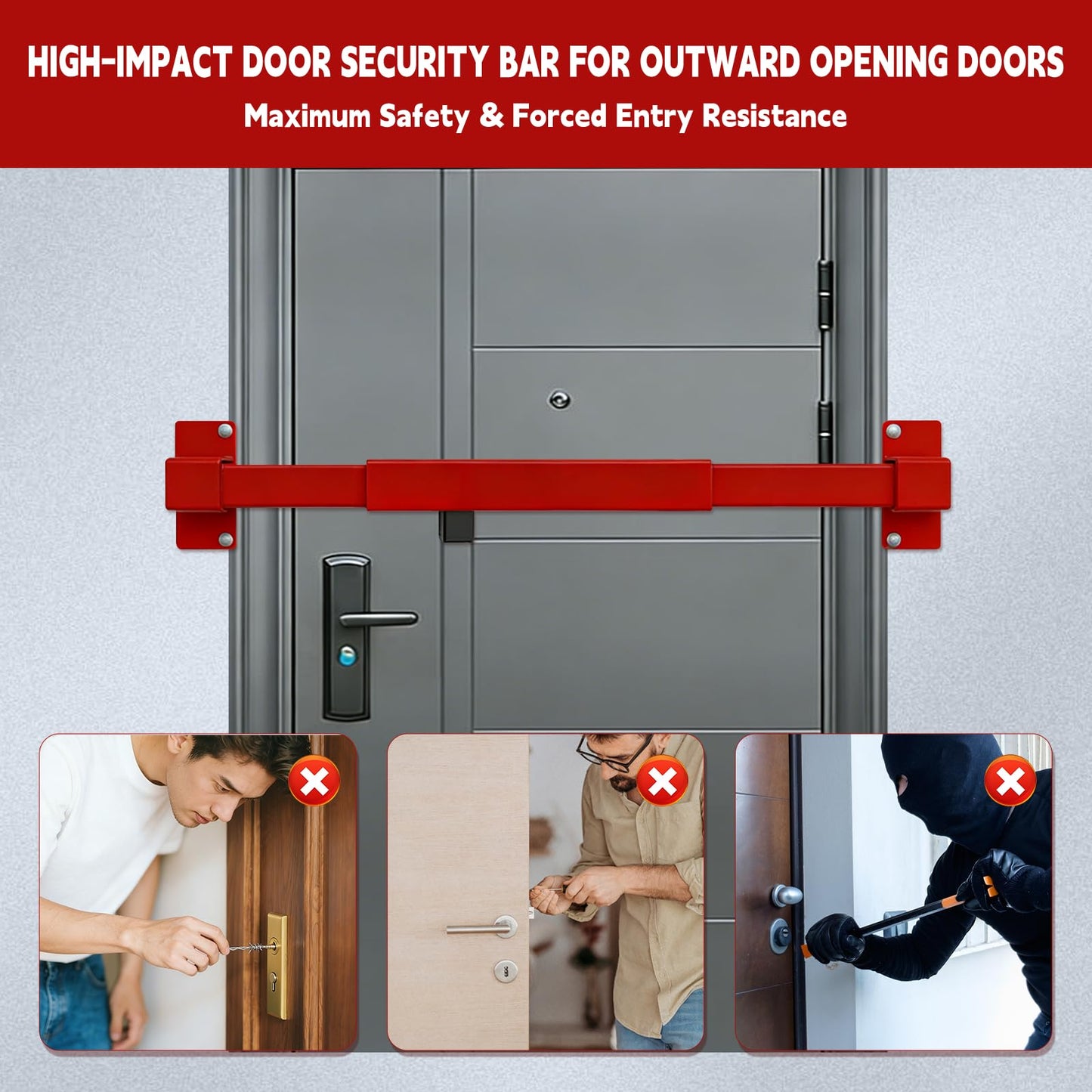 Door Security Bar for Outward Opening Doors, 2500 LBS Resistance, Combination Lock, Adjustable 33"-40" Width, Heavy Duty Safety Door Blocker for Jobsite, Office, Commercial Use