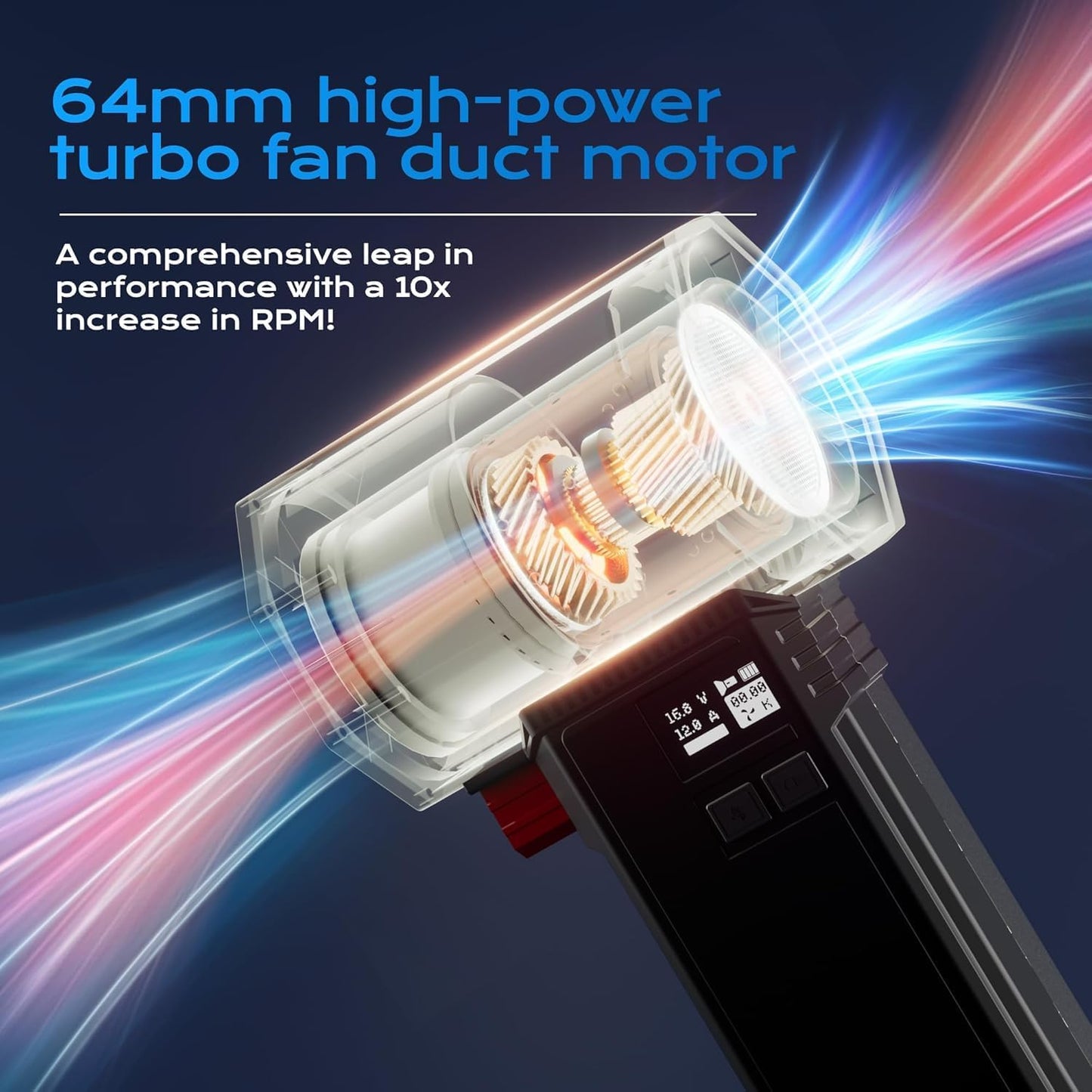 Car Dryer Air Blower & Oversize Turbo Dryer for Cars | 750W 3.6LB Thrust Cordless | 64mm Turbo Fan for Wheels, Snow, Golf | Handheld Leaf Blower (Deep Black)