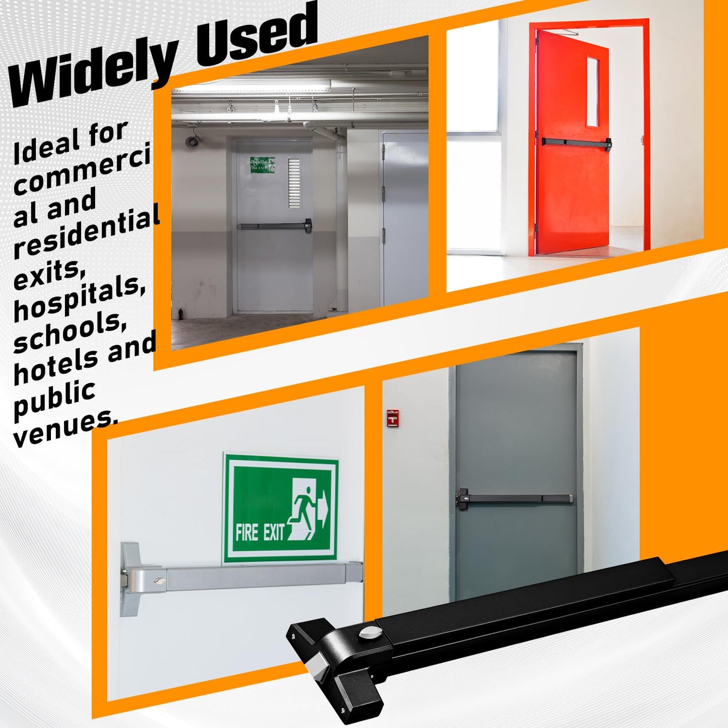 Zonon Commercial Push Bar Panic Exit Device 31" Stainless Steel Emergency Exit Door Hardware with Exterior Lever and 3 Keys for 30"-36" Metal Wood Door, Black
