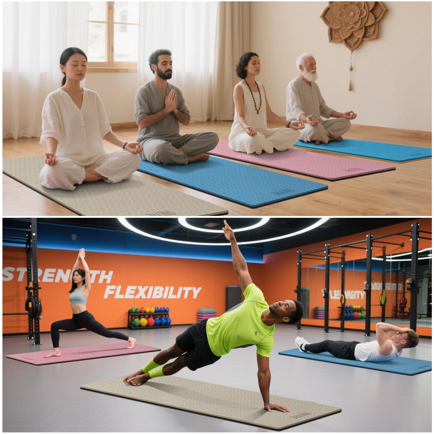 Extra Long & Wide Thick Yoga Mat for Tall Men & Women,76''x32.6''x7mm - High Density TPE Non-Slip Both Sides, Lightweight 1.1kg with Superior Cushioning for gymnastics, Pilates, Home, Workout (Blue-orange)