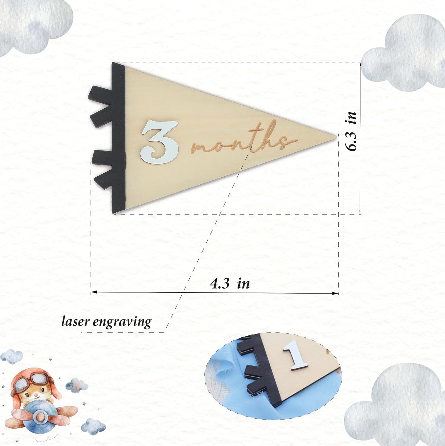 3D Daisy Baby Monthly Milestone, Wooden Baby Milestone Signs, Monthly Milestone Wood Discs, Baby Milestone Discs (Flag)