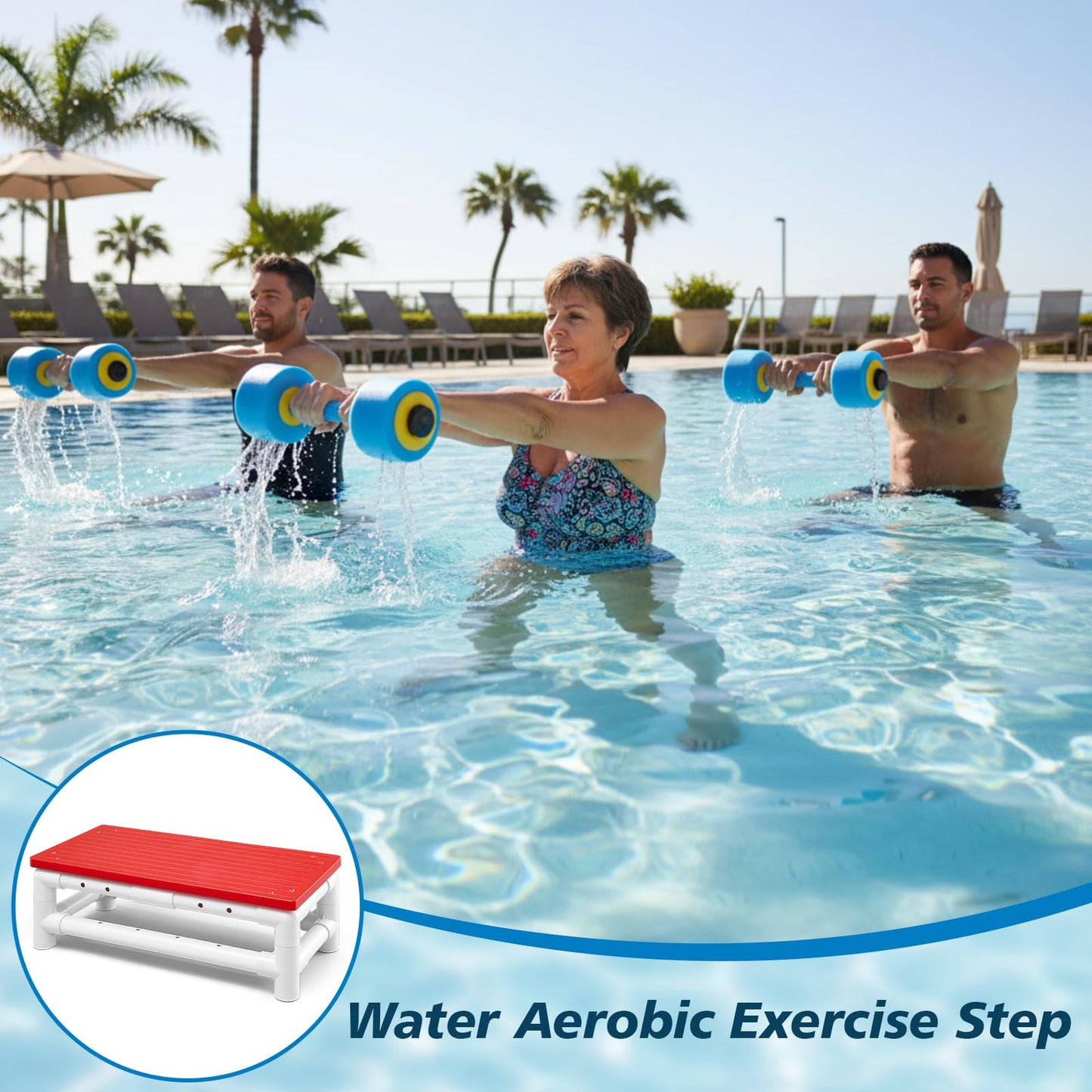 BreezeHug Water Aerobic Exercise Step, Aquatic Step, Aerobic Fitness Platform for Pool Fitness, Rehabilitation, Weight Loss and Multipurpose, 23.5" x 11" x 8.5"