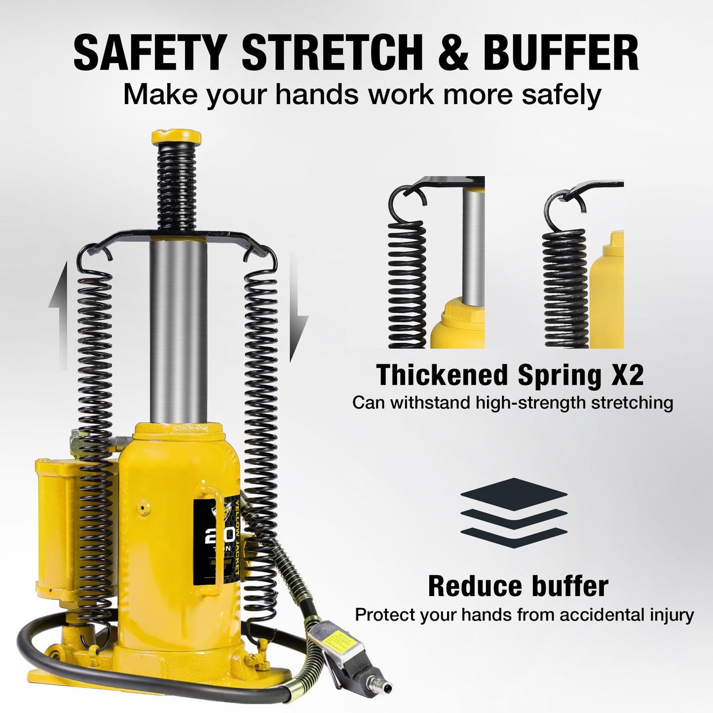 YELLOW JACKET 20 Ton Pneumatic Bottle Jack – Heavy-Duty Air/Hydraulic Lift for Trucks & Autos, Manual & Air Pump Operation, Yellow