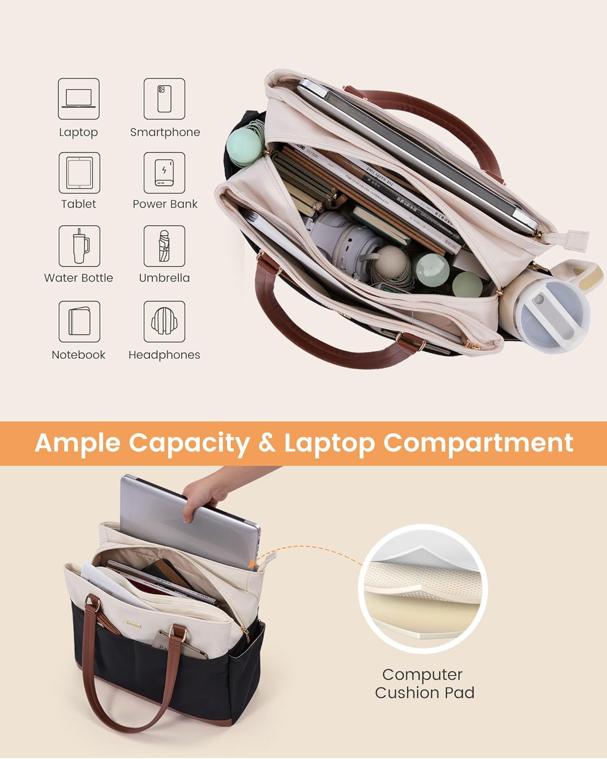3 LOVEVOOK Laptop Tote Bag for Women with Separate Pocket Work Bag with Large Cup Holder Computer Briefcase for Teacher