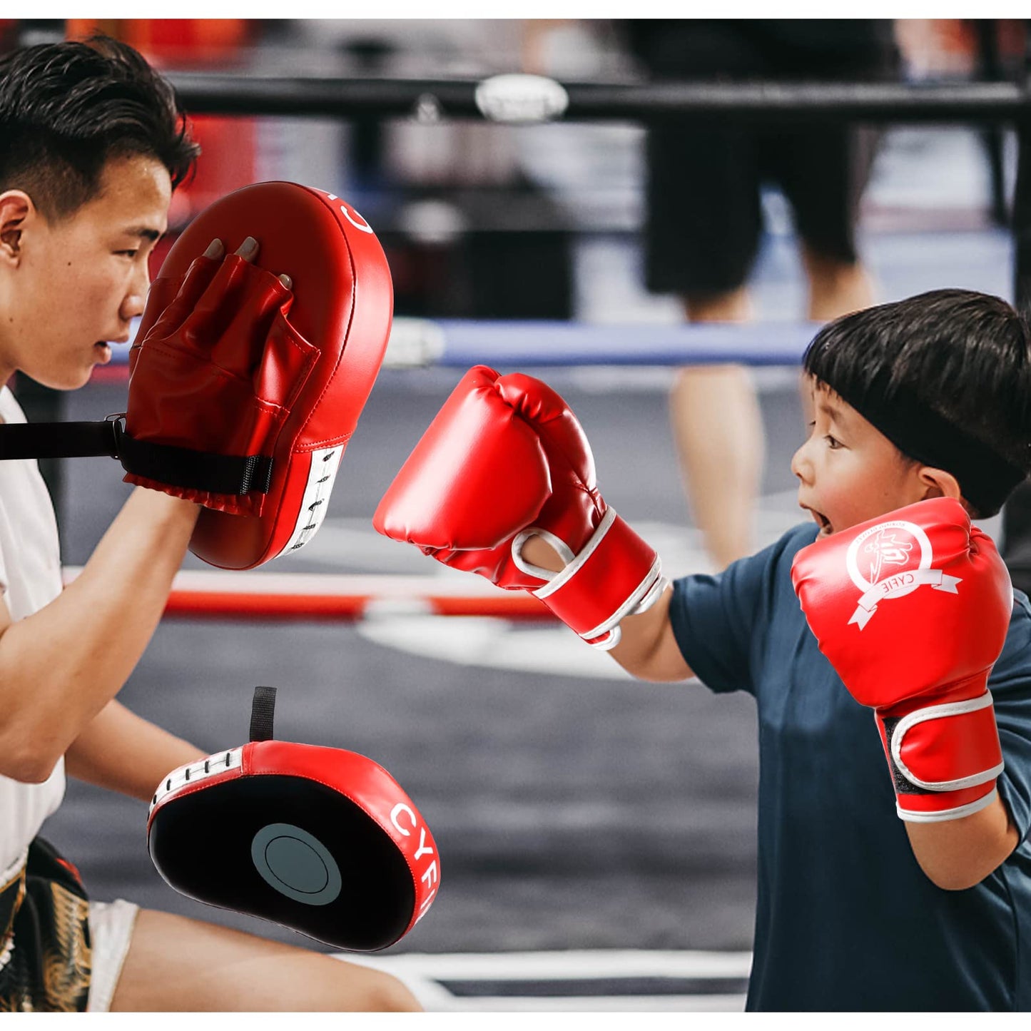 3-in-1 Boxing Equipment Punching Gloves Mitts Kick Pack Set for Kids Karate Mitts Pad for Beginners Arm Pad for Children Boxing Gloves for Muay Thai, Taekwondo, MMA Training, Gift for Kids Child