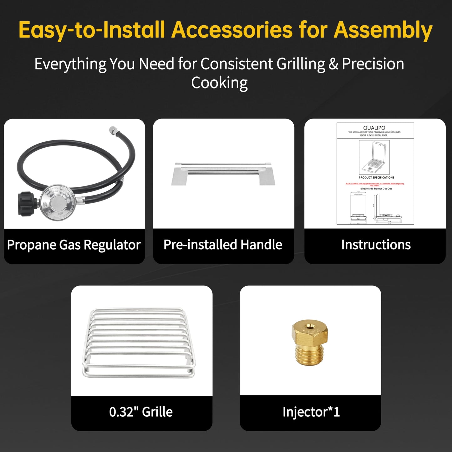 Built-in Single Grilling Side Burner for Outdoor Grill, Heavy-Duty 304 Stainless Steel, Drop-in Side Burner With Cover, 15,000BTU Propane & Natural Gas, Single Side Burner for Family Patio Parties