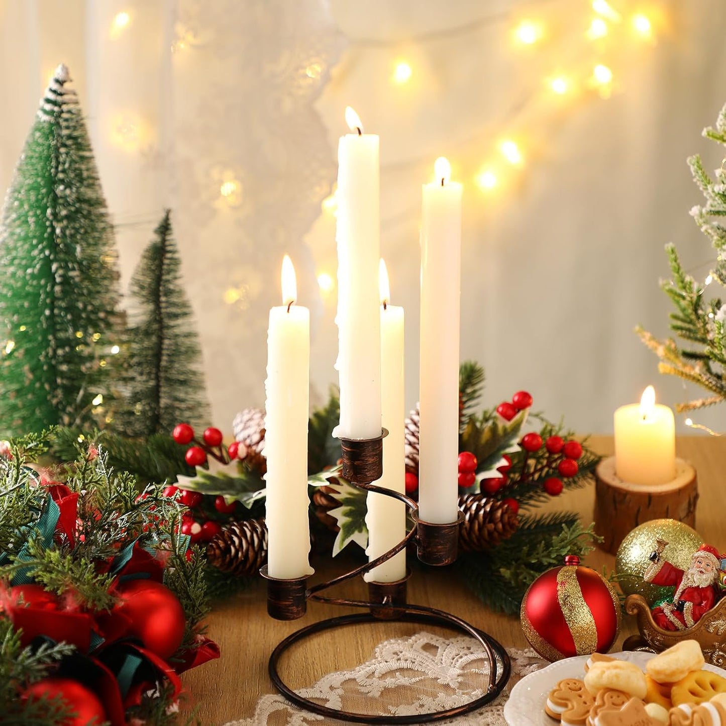 Sliner Christmas Advent Wreath Candle Holders - Rustic Metal Centerpiece Set of 3 for Home & Church Decor