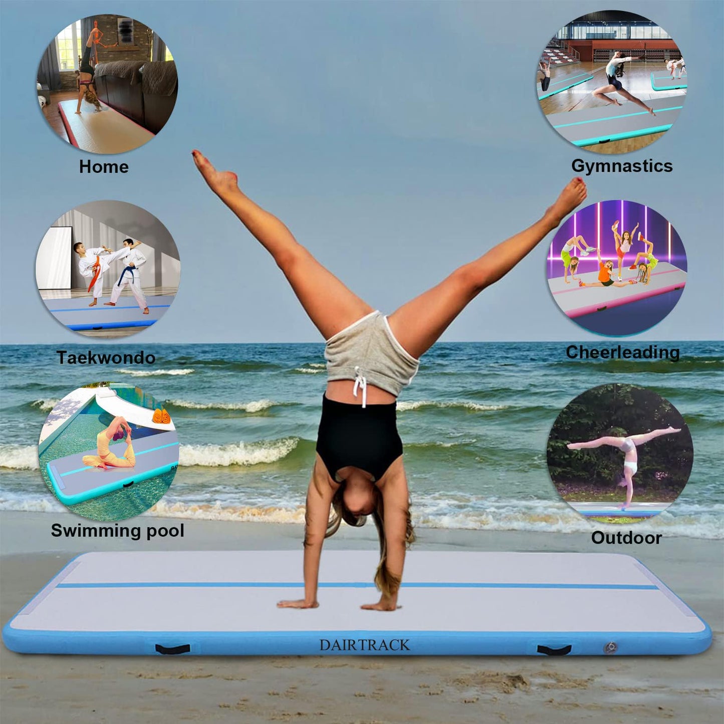 DAIRTRACK IBATMS Air Tumble Track Mat, 10ft/13ft/16ft/20ft Inflatable Gymnastics Air Mat for Gymnastics Training/Home Use/Cheerleading/Yoga/Water