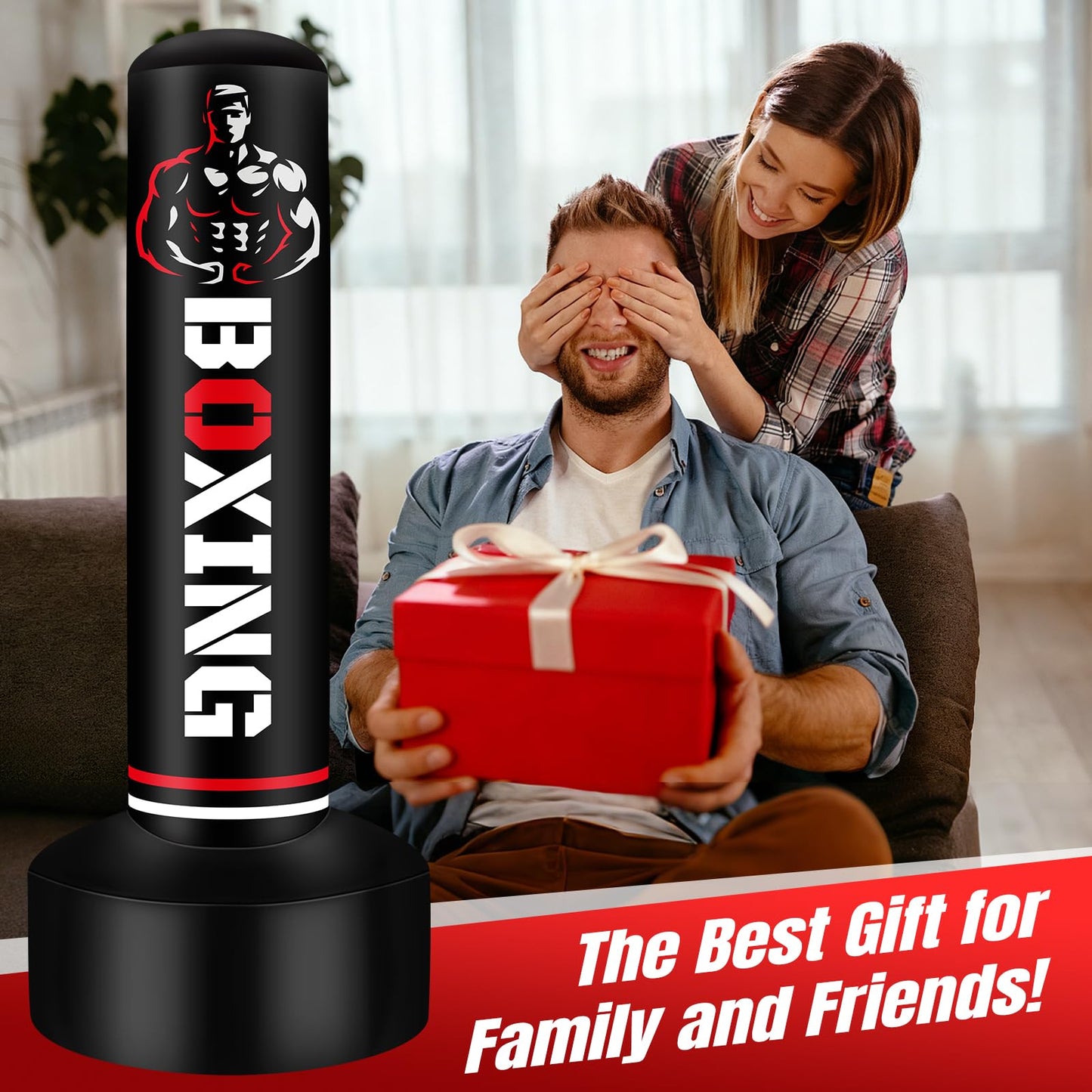 Heavy Punching Bag for Adults Teens, 70" Freestanding Punching Bag with Stand Kickboxing Bags, Women Men Heavy Boxing Bag for Beginners Training MMA Karate Muay Thai Fitness