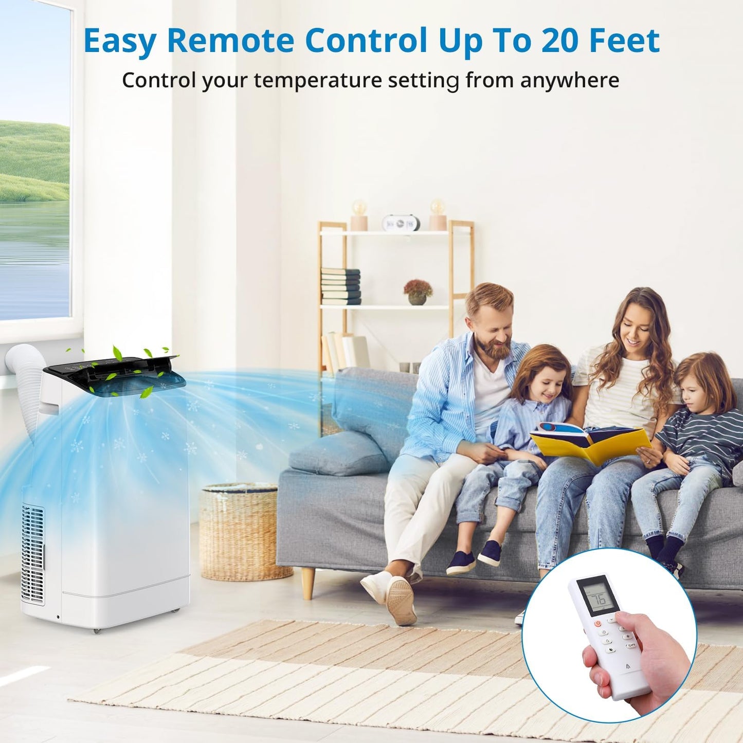 Portable Air Conditioner 14000 BTU ASHRAE (9300 BTU SACC), 3-in-1 Portable AC Fan Dehumidifier with Follow Me Remote, Quiet Mobile Air Conditioner for Bedroom, Living Room, Office, Rooms up to 700 Sq