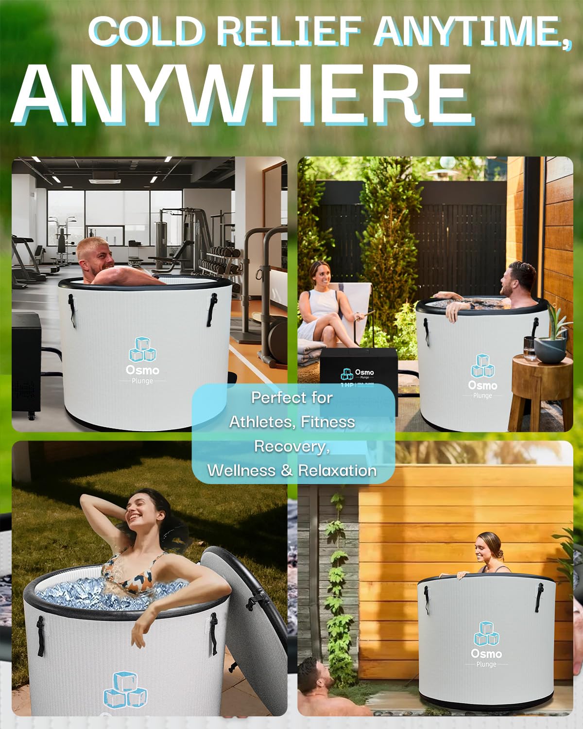 Inflatable Ice Bath Tub for Athletes Compatible with Water Chiller Cold Plunge Tub for Recovery with Insulated Lid, Groundsheet and Backpack, Drop Stitch Construction, 115 Gallon, Grey