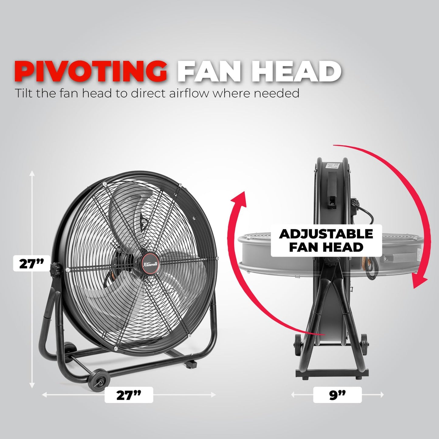 XtremepowerUS 24" Industrial Shop Fan High-Velocity Flow Drum Fan Floor Fan Rolling Drum Garage Tilt 3 Adjustable Speed Commercial, Gym, Garage Use, Black