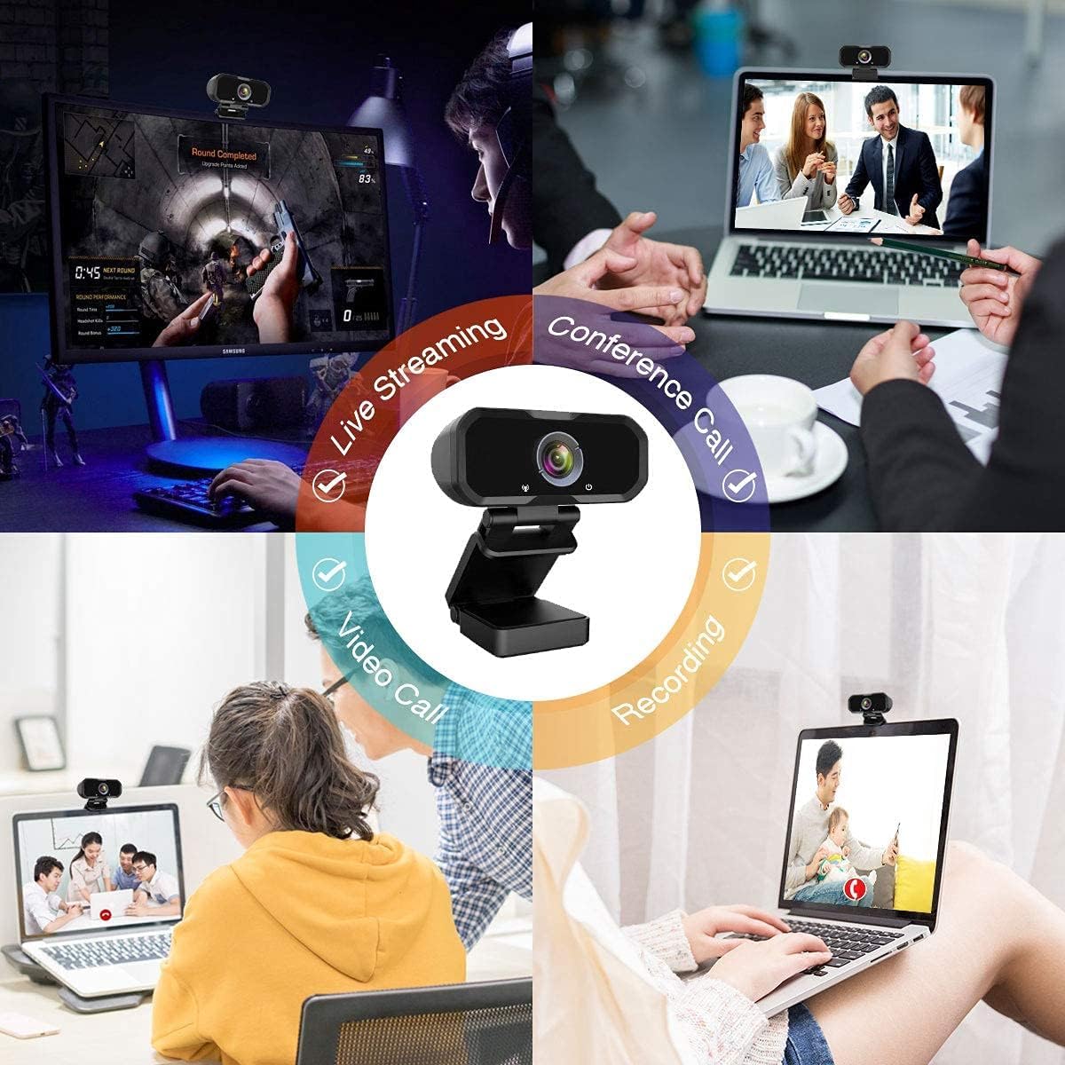 Svcouok 1080P 2/ USB-C Webcam Compatible with Switch PC - Streaming Camera for Zoom/Teams/Skype, Plug&Play