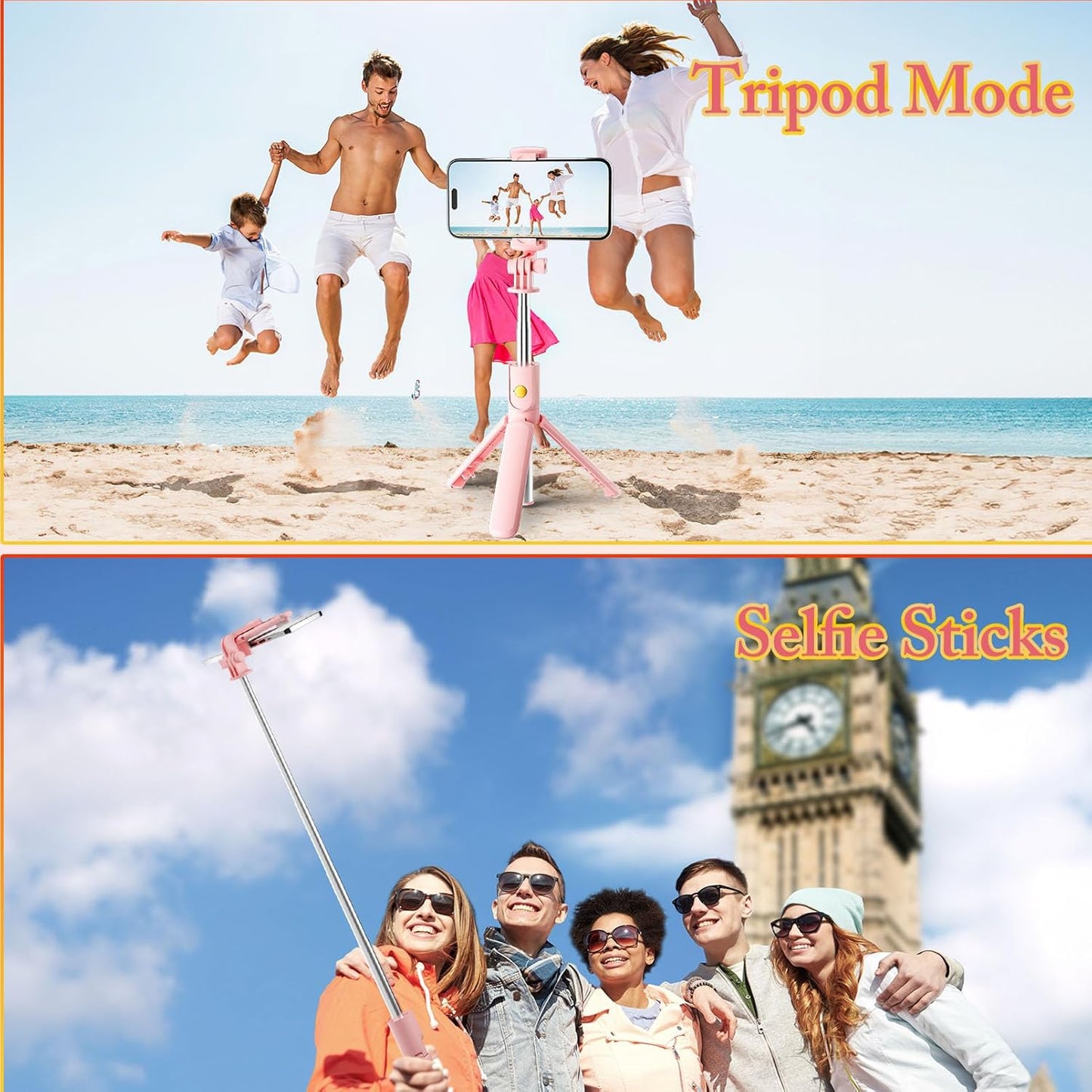 Aourxiv Pink Selfie Stick Tripod, with Wireless Remote Control, Live Streaming and Video Recording, Compatible