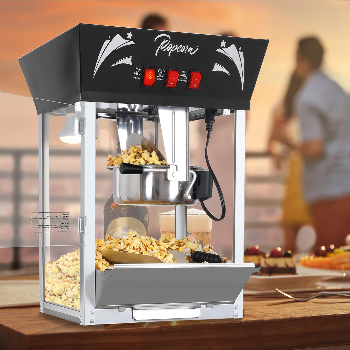 Popcorn Maker Machine,12 Ounce Kettle Stainless Steel Commercial Popcorn Machine with Tempered Glass,Warming Deck, 900W Countertop Popcorn Popper for Parties (Black, 12 Ounce)