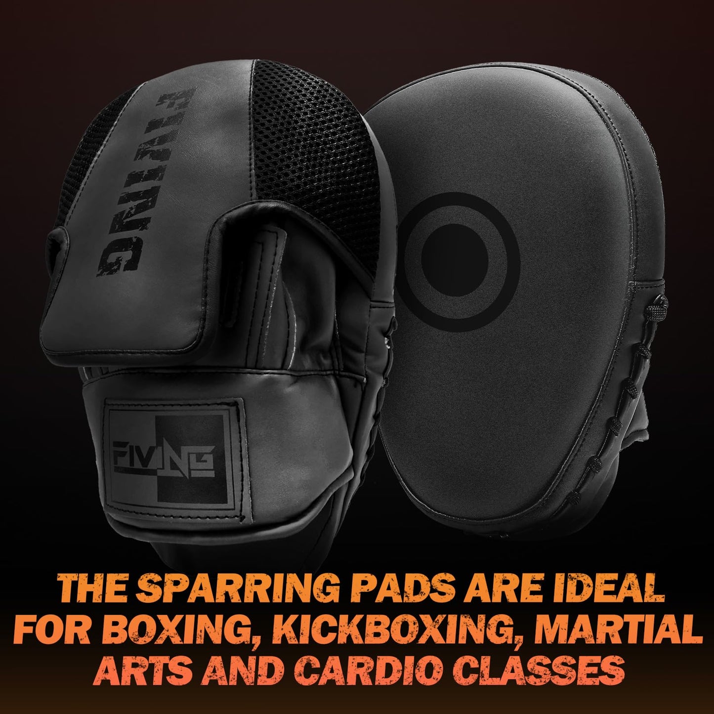 Boxing Pads for Men, Women, & Kids, Leather Focus Mitts for Martial Arts, Boxing Training, Curved Punch Mitts for Karate, Kickboxing,Muay Thai, Taekwondo Black/Black