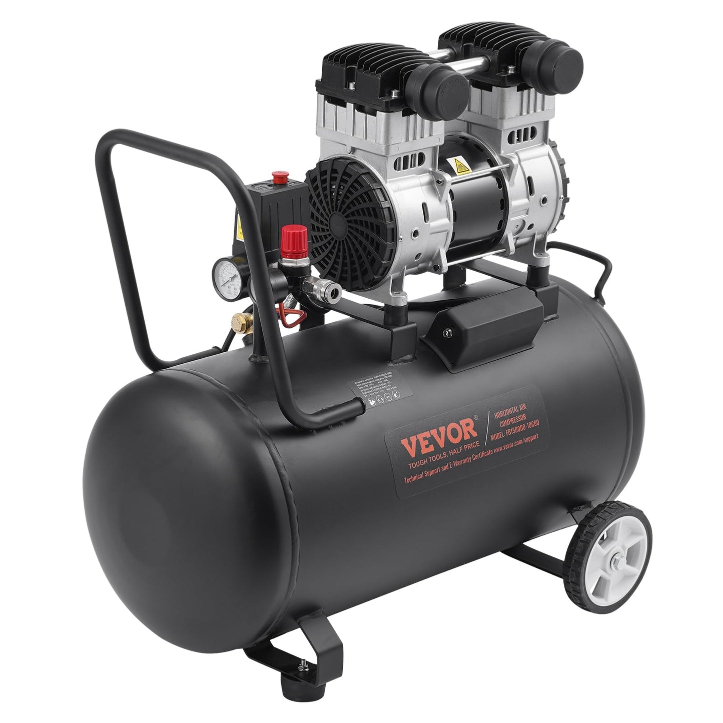 VEVOR Air Compressor, 15 Gallon Steel Tank, 2HP 5.3 CFM@90 PSI Oil Free Air Compressor & Max. 125PSI Pressure, 78dB Ultra Quiet Portable Compressor, for Auto Repair, Tire Inflation, Spray Painting