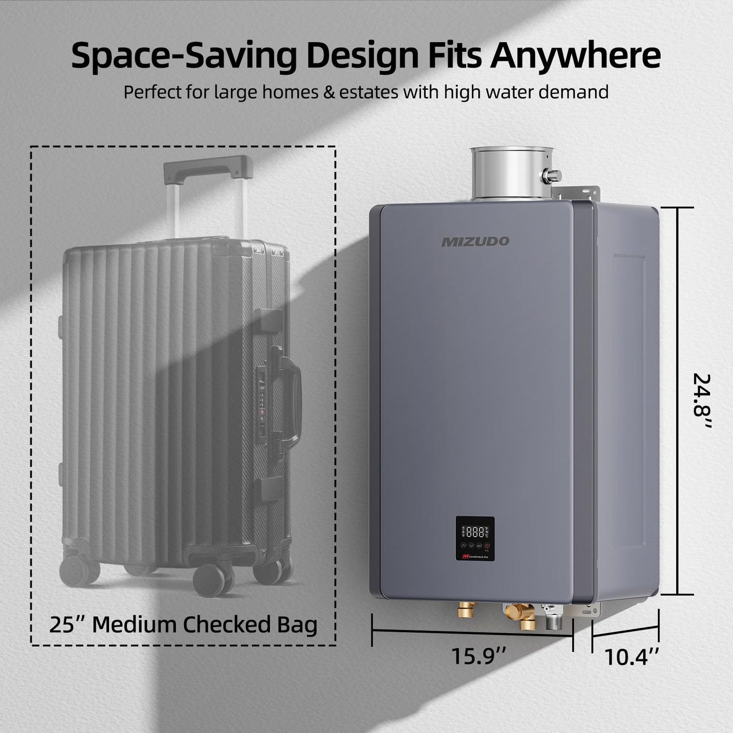 MIZUDO Tankless Water Heater Propane, 199,000 BTU, Indoor Installation, Max 10.3 GPM, WiFi&APP Control, CSA Certified Non Condensing, High Efficiency for Large Families Residential Whole House