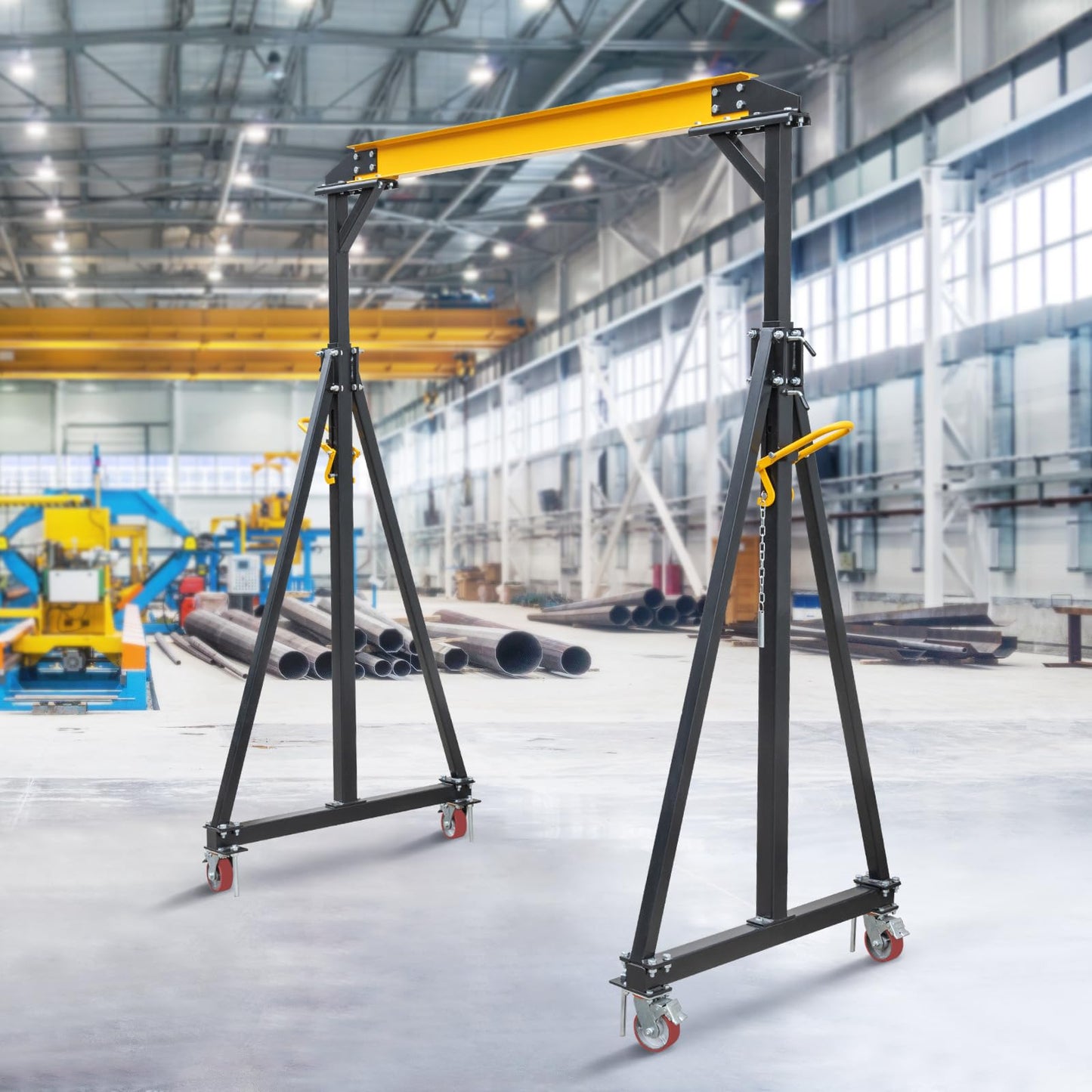 ExploreHorizon Adjustable Gantry Crane, 2 Ton Portable Lift Hoist with Height Range of 97" to 141", 4400 Lbs Load Capacity, Perfect for Factories, Construction Sites, Warehouses, and Auto Repairs