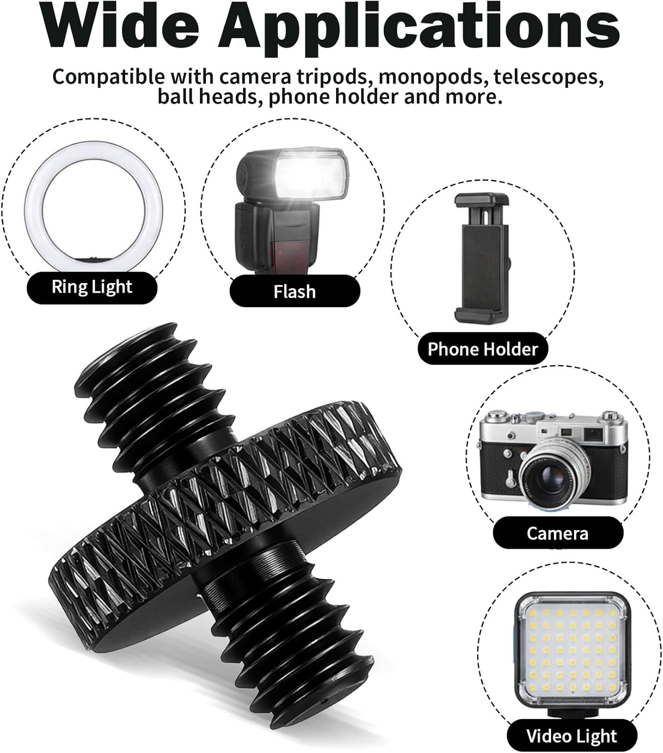 Thrymme 4 1/4" 1/4" Pcs Camera Tripod Screw, Male to Male Threaded Tripod Screw Tripods Nut Connectors, Double Sided